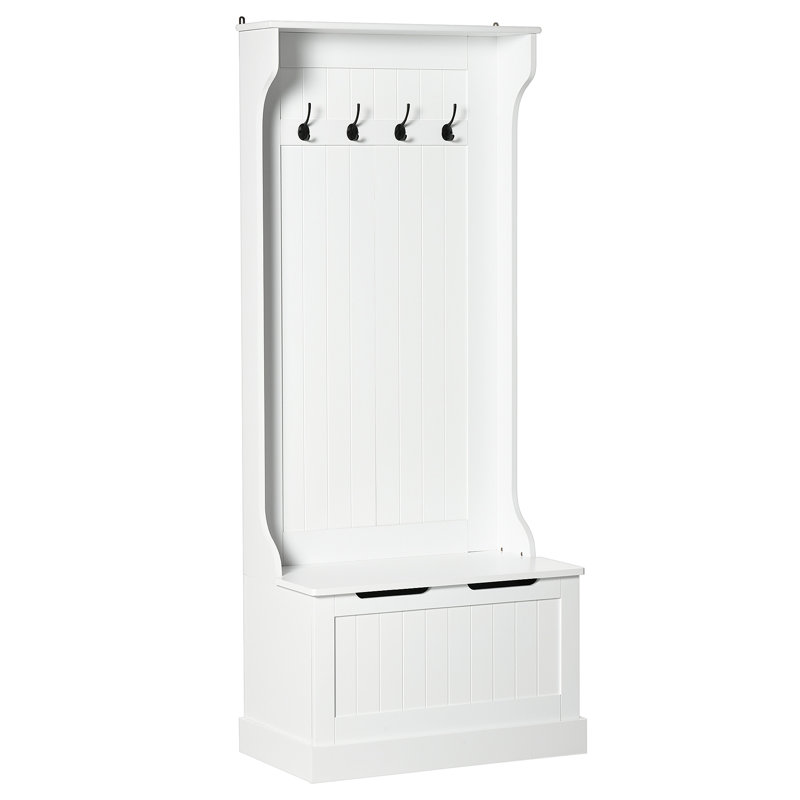 HOMCOM Hall Tree With Coat Rack, Storage And Sitting Bench, White, White