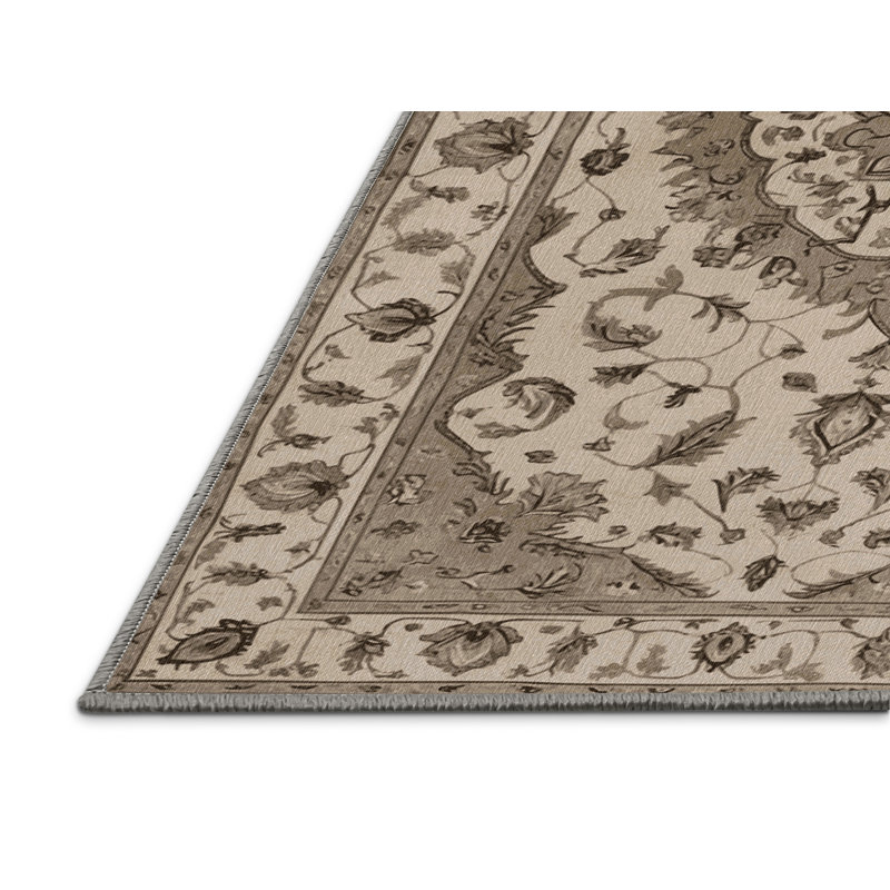 Tapis gris Tabriz lavable à la machine, Tapis de couloir 2 pi x 4 pi