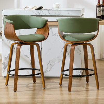 Modern Upholstered 26'' Swivel Wood Counter Stools