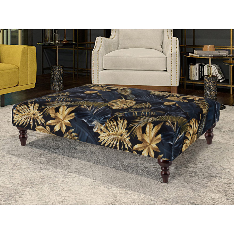 Akilesh 100cm Wide Velvet Rectangle Floral Cocktail Ottoman