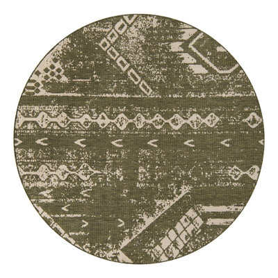 Braeleigh Geometric Machine Woven Rectangle 9'10" x 13' Polypropylene Indoor / Outdoor Area Rug in Green/Ivory