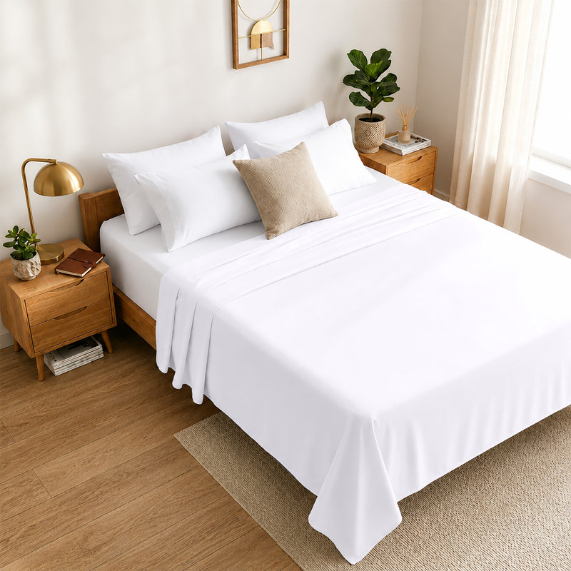 Luxury Soft Microfiber 140 Thread Count Flat Sheet Easy Care Breathable Bedding Sheet, Kingsize (5'), WHITE