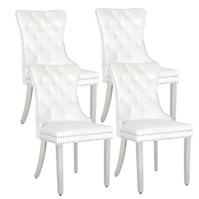Upholstered Dining Chairs.Tufted Back Design With Stainless Steel Leg