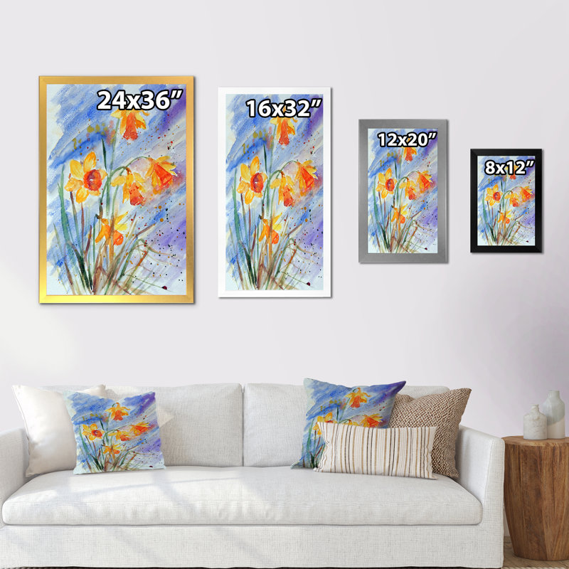Printemps fleurissant jaune orange - œuvre d'art traditionnelle sur toile, H 12 po x l 8 po x P 1 po