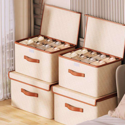 4 Pack Storage Bins with Lids, Collapsible Closet Organizer Container, Fabric Organizer Box with Handles, Decorative Storage Boxes