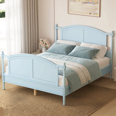 Cadre de lit plateforme traditionnel en bois, grand lit en bois de style campagnard avec tête et pied de lit arqués, cadre de lit à panneau de maison de campagne avec poteaux et support de lattes, aucun sommier nécessaire