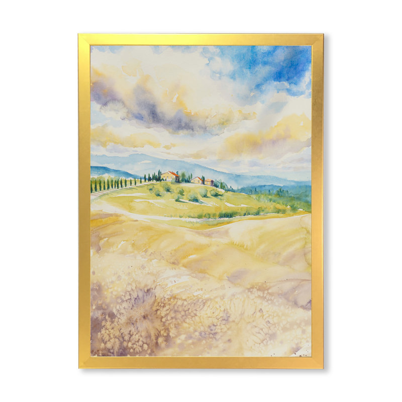 Paysage rustique italien - peinture sur toile, H 44 po x l 34 po, Toile avec cadre photo doré