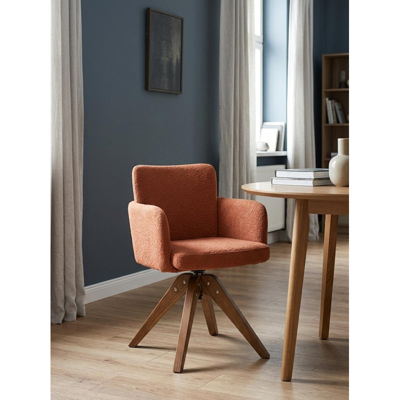 50 cm H Upholstered Boucle Armchair, Orange, Orange