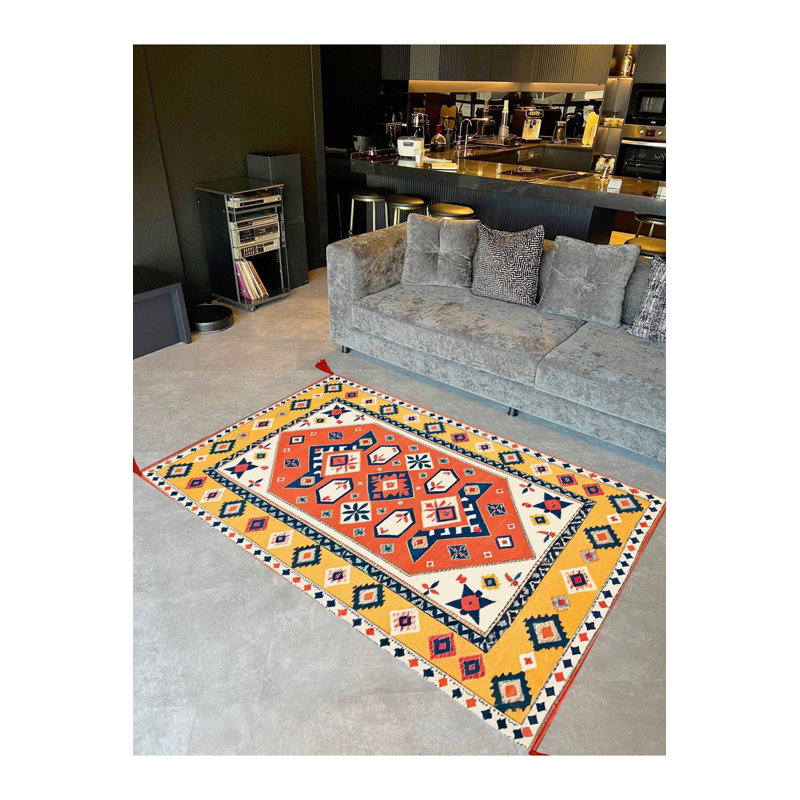 Tapis décoratif rétro à motif tissé traditionnel en terre cuite de la collection Tokyo