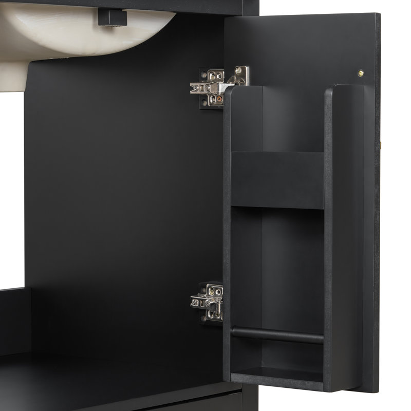 Lucerne 24" Freestanding Bathroom Vanity with Ceramic Sink, Divided Drawer & Soft-Close Doors, Black