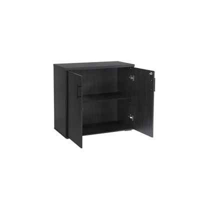 Lancaster 31.5”W Lockable Storage Cabinet with Adjustable Shelf & Leveling Feet — 2-Door Utility Cupboard for Home (Desk-Height 29.5”H)