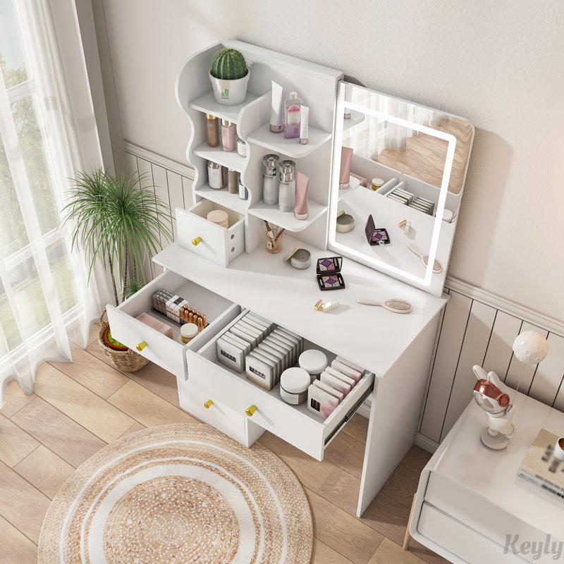 Bureau de maquillage pour coiffeuse avec miroir et lumière DEL