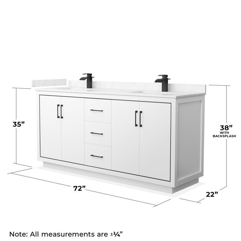 Icon 72" Double Bathroom Vanity Set, Carrara, Matte Black, White