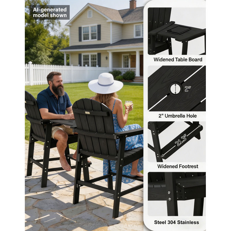 Chaise Adirondack avec table Borghild Hips, Noir