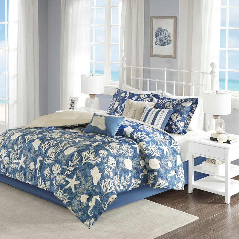 Édredon bleu grand en coton de 7 pièces doux et irrésistible, Grand édredon et 6 pièces supplémentaires