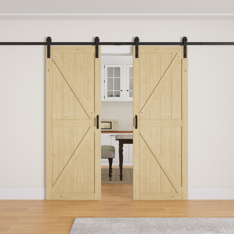 Porte de grange coulissante moderne de 84 po de hauteur | Surface apprêtable à peindre | Porte de garde-robe avec ensembles d'installation