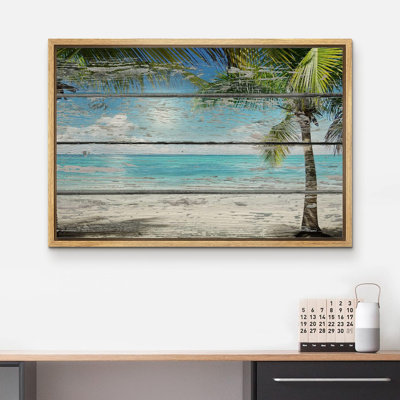 Tropical Palm " Tropical Beach With Palm Tree On A Wood Background "