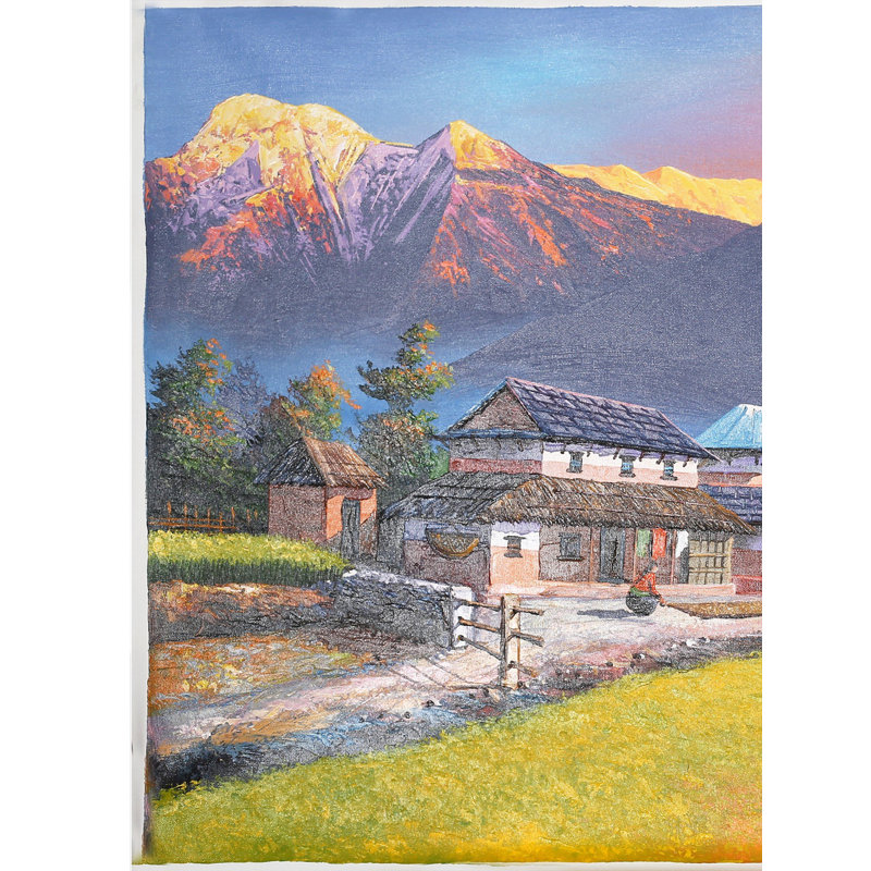 Montagne de l'Annapurna, vue du village, peinture | Huile sur toile