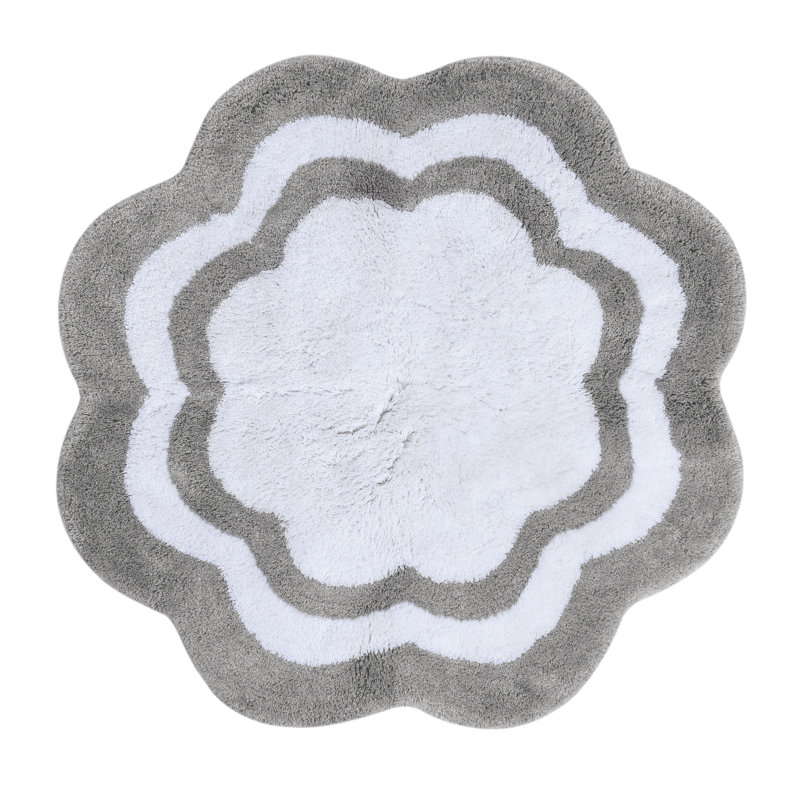 Tapis de bain 100% coton, Gris / centre blanc