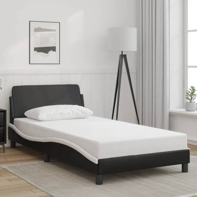 Cadre de lit vidaXL 100% cuir noir et blanc 100x203 cm Dover, Noir et blanc, Simple TG
