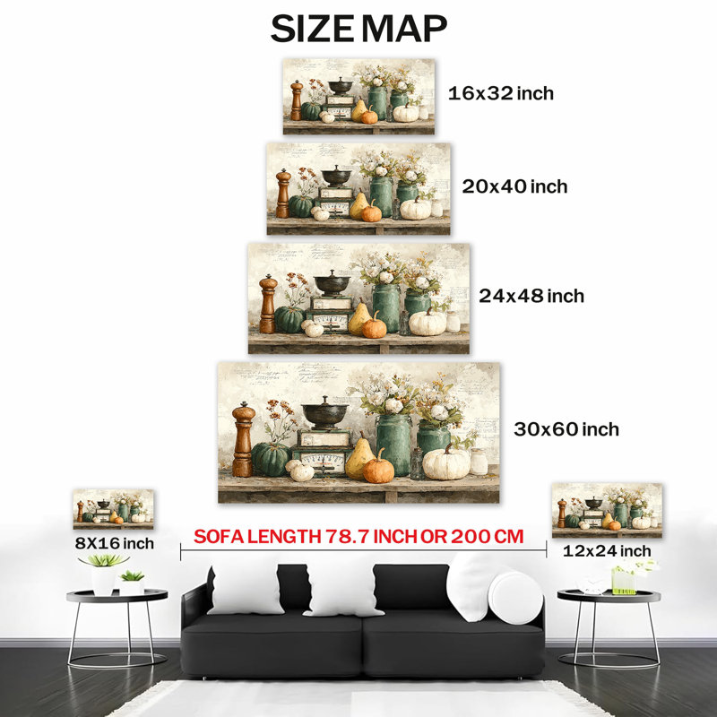GUTTAY Rustic Kitchen Canvas Wall Art, Vintage Farmhouse Kitchen Pictures Still Life Painting, Country Food and Floral Artwork Prints, Earth Tone Inspirational Wall Decor for Home, 24x48 inches