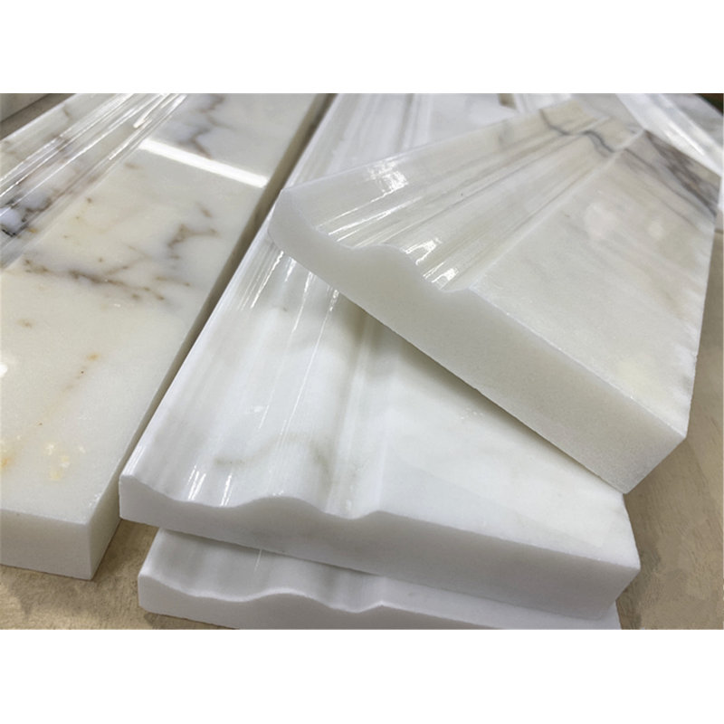 Calacatta 12" x 4" Marble Mosaic Tile, White/Gray
