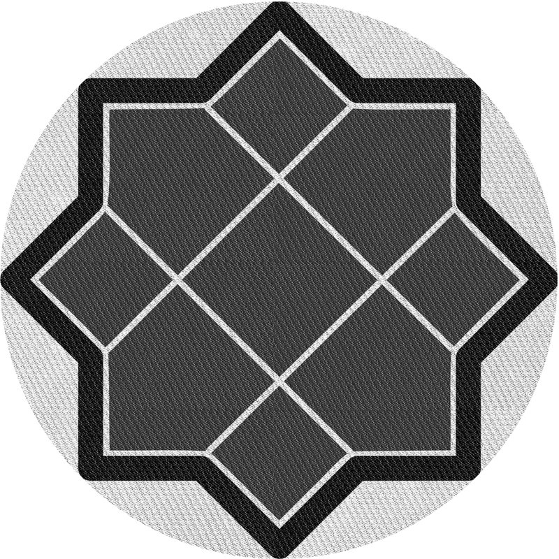 Tapis noir/blanc cassé tissé à la machine, Rond 5 pi