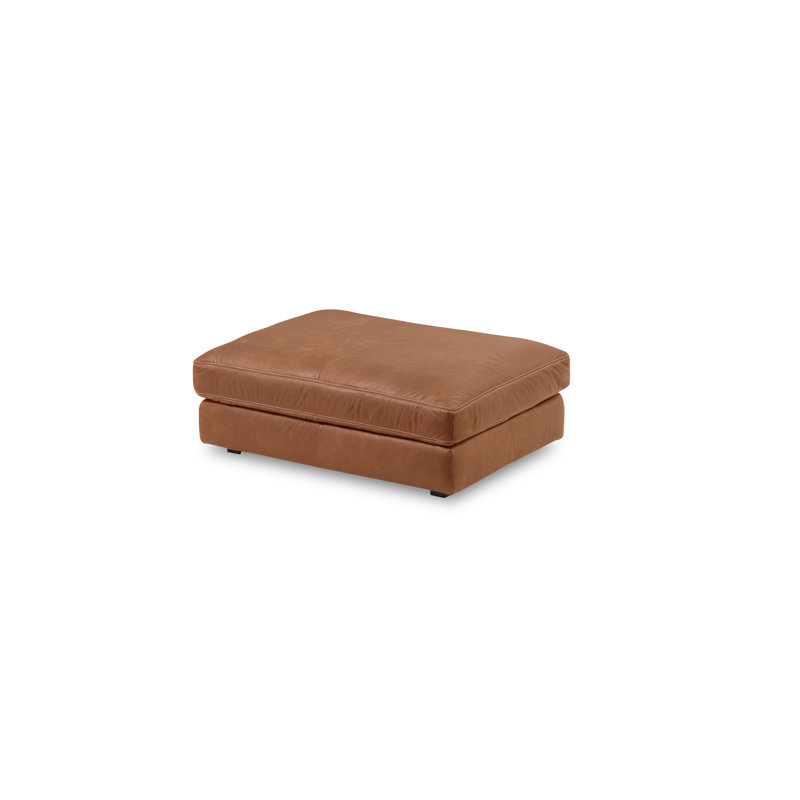 Parven 123cm Wide Genuine Leather Rectangle Solid Colour Standard Ottoman, Tan
