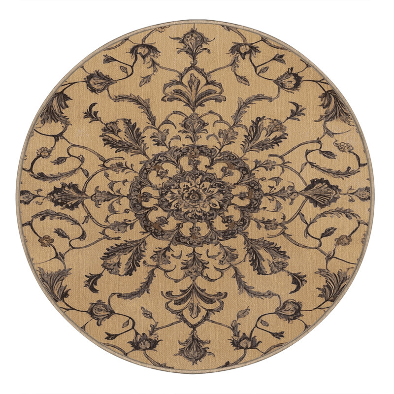 Tapis beige lavable à la machine, Rond 3 pi