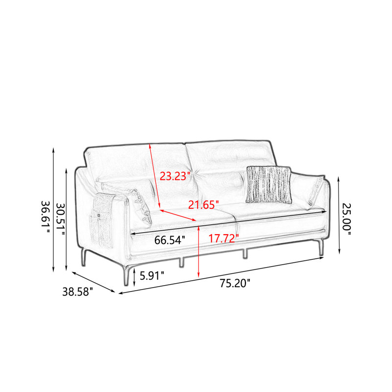 Causeuse-coussin standard en cuir véritable blanc, H 36,61 po x l 75,2 po x P 38,58 po, Blanc