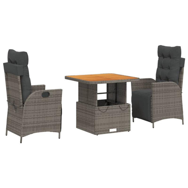 Dakota Fields Patio Dining Set With Cushions Poly Rattan, Black, Gray, 2