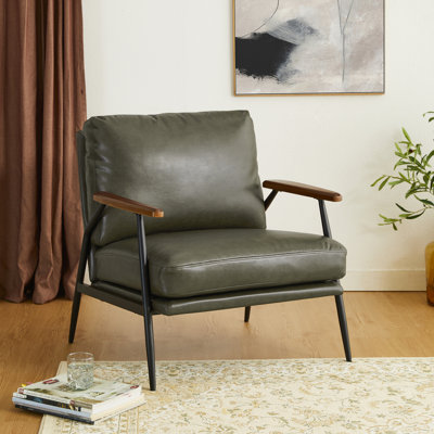 Fauteuil d'appoint Mid-Century moderne en similicuir vert forêt