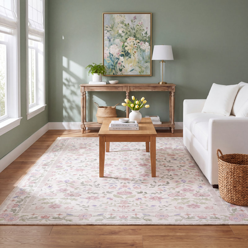 Blandburg Washable Floral Indoor Rug, Rectangle 5'3" x 7'3"
