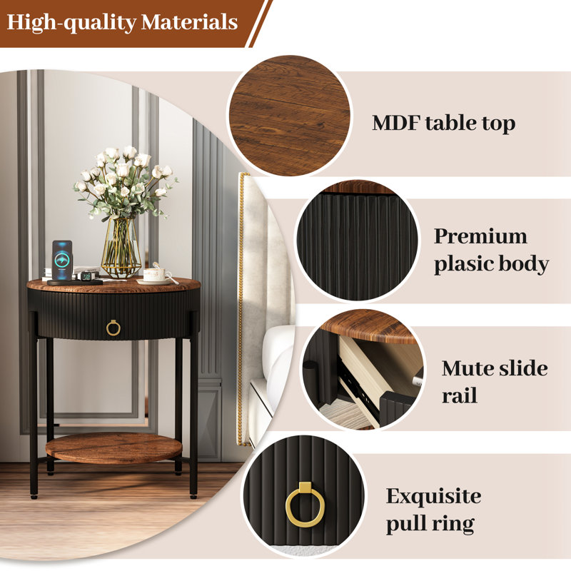 Table de bout avec rangement Woodville, Noir, Brun / Noir