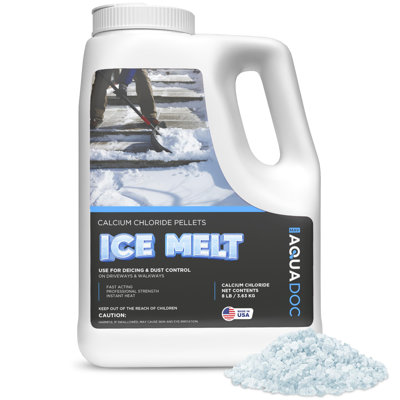 Fonte de glace sans danger pour le béton AquaDoc - 8 lb - sel de neige et sel gemme pour la neige - fonte de glace au chlorure de calcaire pour entrée et trottoir efficace à -25 ° F - fabriqué aux États-Unis