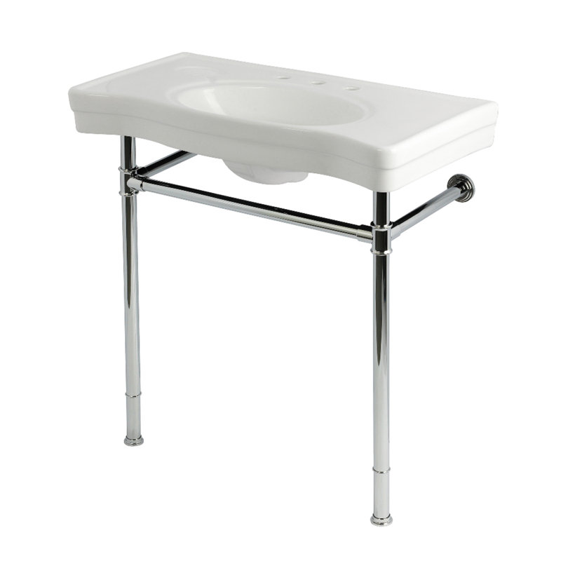 Kingston Brass Imperial 36-Inch Ceramic Console Sink with Stainless Steel Legs (8-Inch, 3-Hole), Polished Chrome