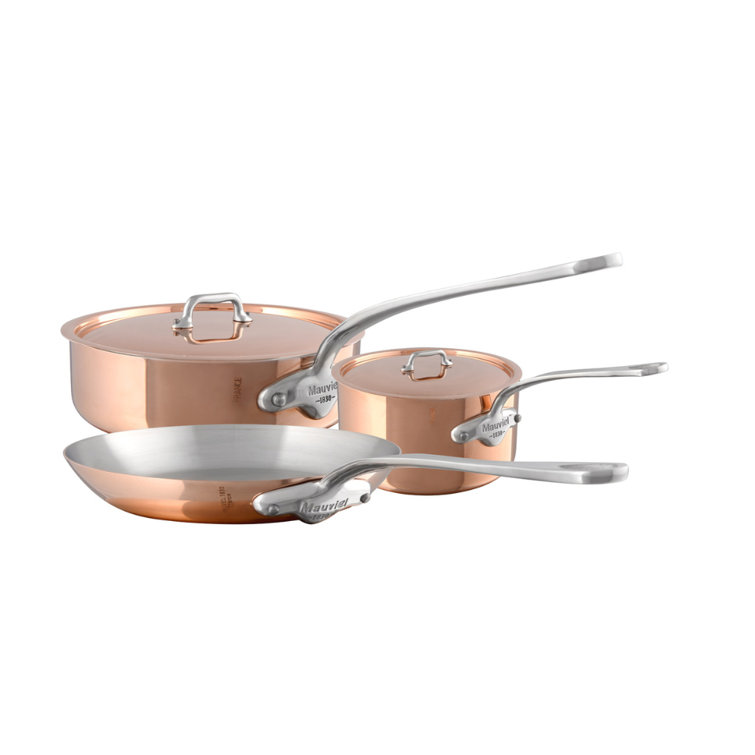 Mauviel M'150 B 1.5mm Polished Copper & Stainless Steel 5-Piece Cookware  Set With Brass Handles, Made In France