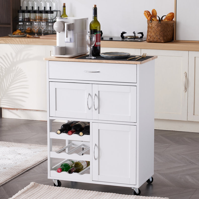 Adely Solid Wood Top Kitchen Cart