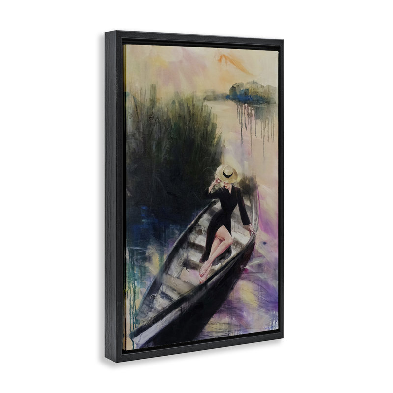 Cadre flottant Fashion Diva on River Boat, design par Lucille Lee, H 31 po x l 21 po, Cadre flottant noir de jais