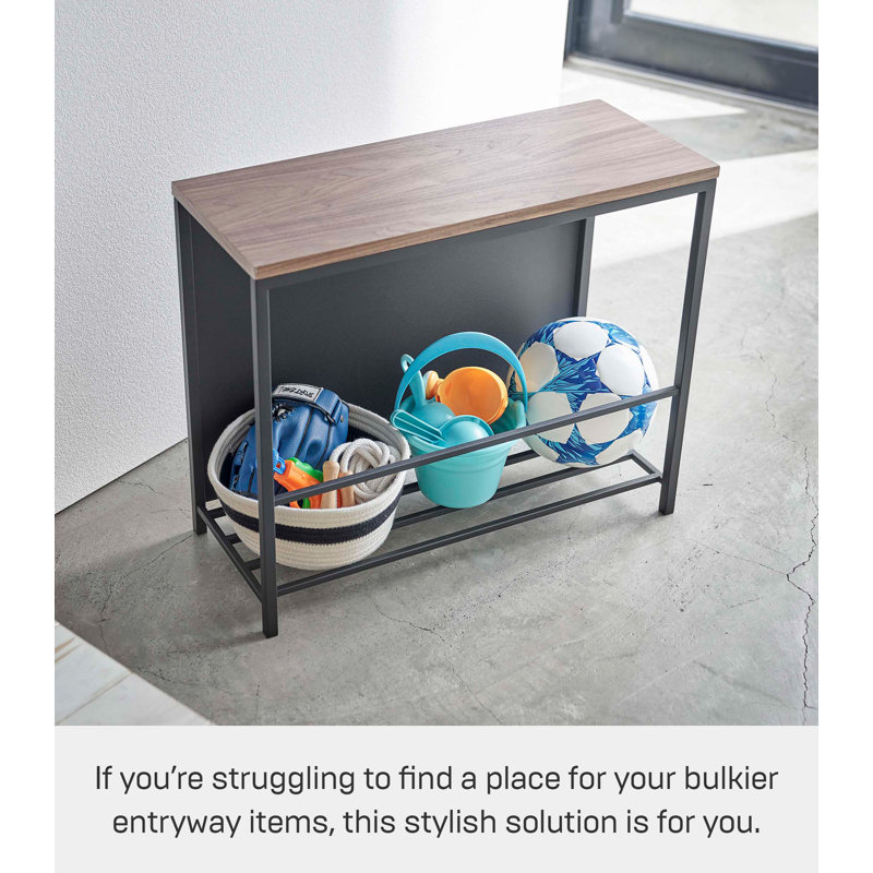 Black Steel and Wood Entryway Storage Bench with Concealed Storage