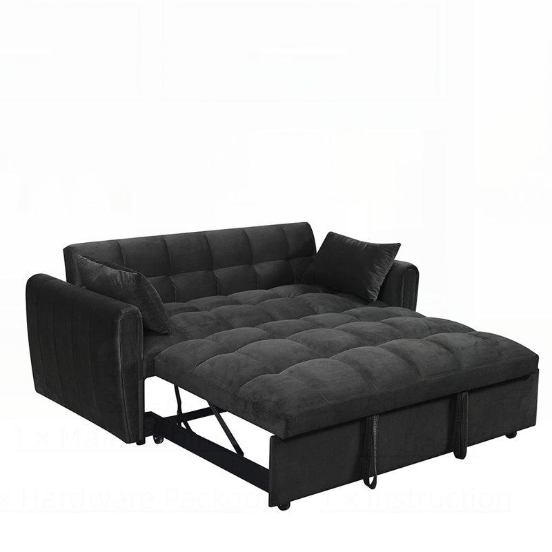 Canapé-lit pliable de grande taille, canapé double en velours moderne, canapé-lit à dossier réglable, sac de rangement et oreiller, convient au salon, à la chambre à coucher