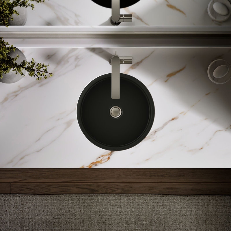 Verticyl Ceramic Vitreous China Circular Undermount Bathroom Sink with Overflow, Cashmere