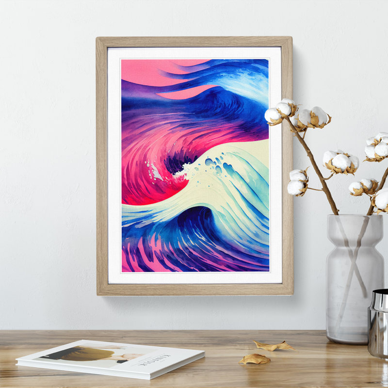 Ocean Wave In Colour No.2 - Single Picture Frame Painting, 46cm H x 34cm W x 2cm D, Oak Framed