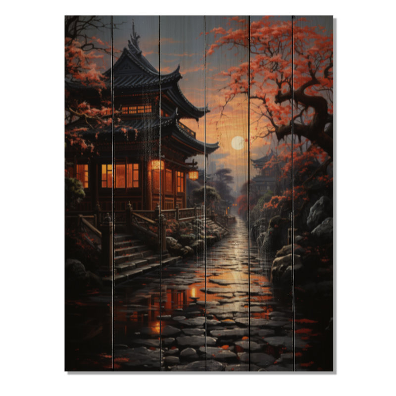 Japon, sanctuaire d'art au crépuscule I sur bois, H 40 po x l 30 po x P 0,78 po