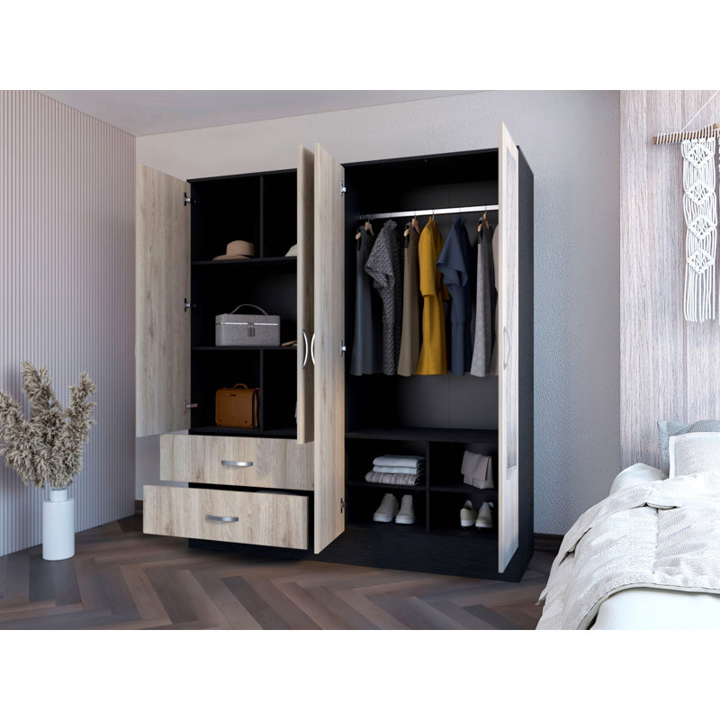 Armoire Ron, chambre, noir / gris clair