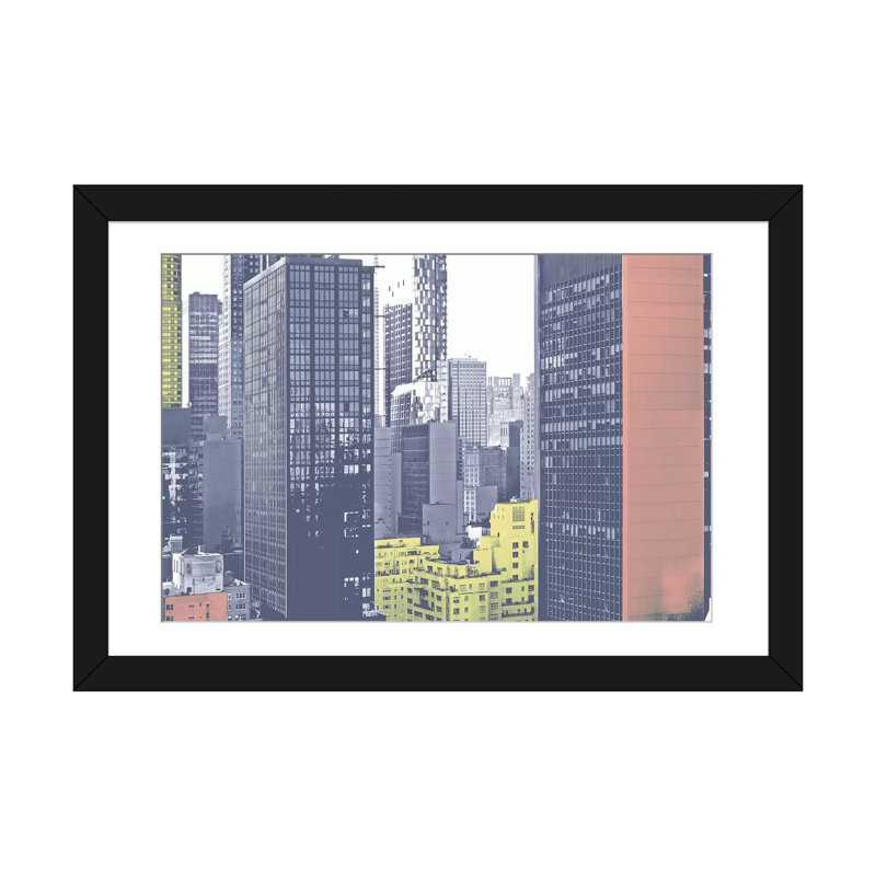 «Pastel NYC II», impression sur toile tendue, H 16 po x l 24 po x P 1 po, Papier beaux-arts encadré noir, Blanc