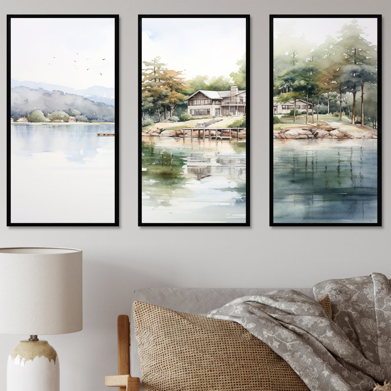Ensemble d'art mural Lake House, Cadre flottant noir, H 40 po x l 60 po x P 1 po