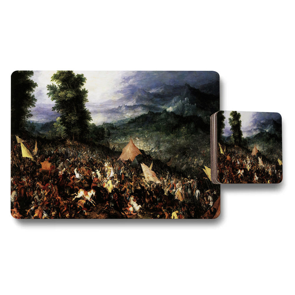 Historic Battle Scene Placemat And Coaster Set With Landscape Art