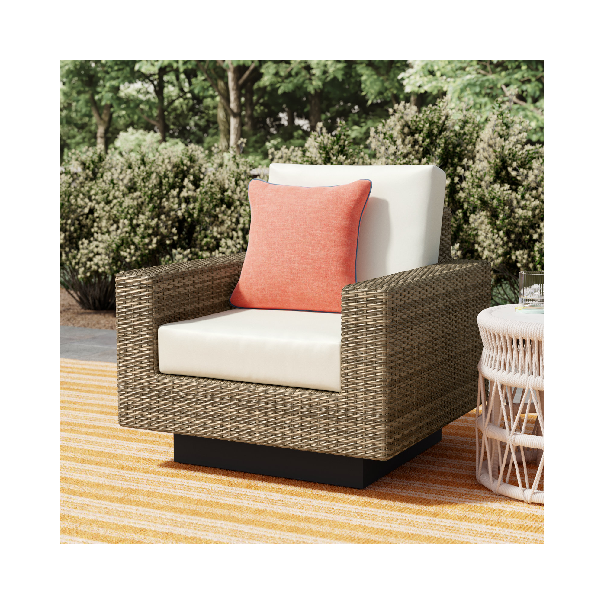 Ravinia Wicker Outdoor Swivel Lounge Chair with Sunbrella Cushions, Yes
