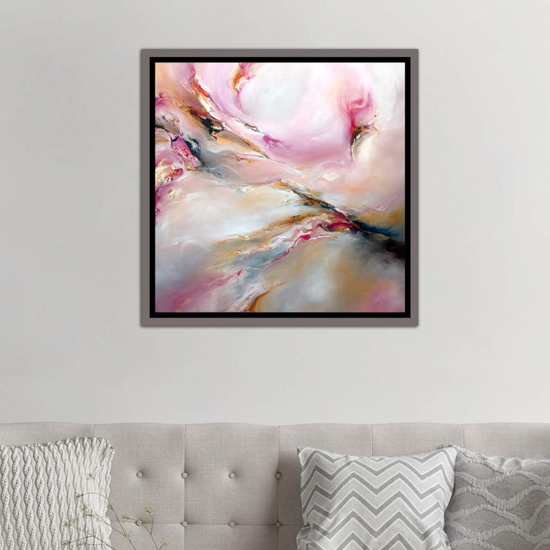 «Pink Haze» par J.A Art - reproduction, H 18 po x l 18 po x 1,5 po, Toile encadrée de bois rustique foncé